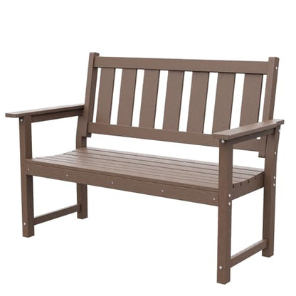 ACUEL HDPE Outdoor Bench – 50'' Weatherproof Durable Garden Bench, 2-Person Park Bench, Multi-Purpose Design Ideal for Porch, Patio, Church, and School (Brown)