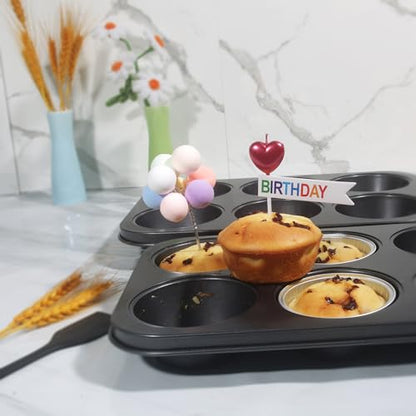 Bakexcel Non-Stick Muffin Pans, 6-Cup Set of 2 Jumbo Baking Pans with a Spatula for Extra-large Muffins & Cupcakes