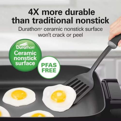 Hamilton-Beach 20.5" Durathon Ceramic Reversible Nonstick Electric Skillet, 1500W Electric Pan with Adjustable Temperature Control, Dishwasher-Safe Parts, Black