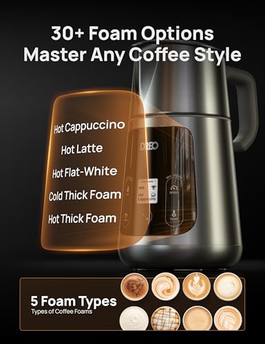DREO Milk Frother, All-in-1 Electric Foam Maker for Coffee, 15oz/450ml Automatic Foam Frother for Latte Art-level Microfoam, 30+ Drinks, Easy to Clean, Dishwasher Safe, LED display