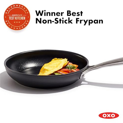 OXO Enhanced 8" Frying Pan Skillet, PFAS-Free Ceramic Nonstick, Durable Hard Anodized Cookware, Scratch Resistant, Stainless Steel Handle, Good Grips, Dishwasher Safe, Oven safe, Black