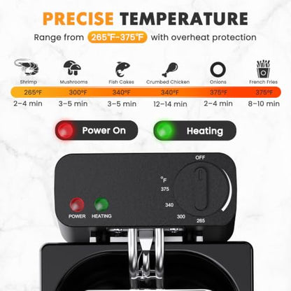 NEWBULIG Deep Fryer with Basket, 3 Liter Electric Deep Fryer with 1500W Power, Adjustable Temperature, Lid with Viewing Window for Fried Chicken, Shrimp, French Fries, Silver