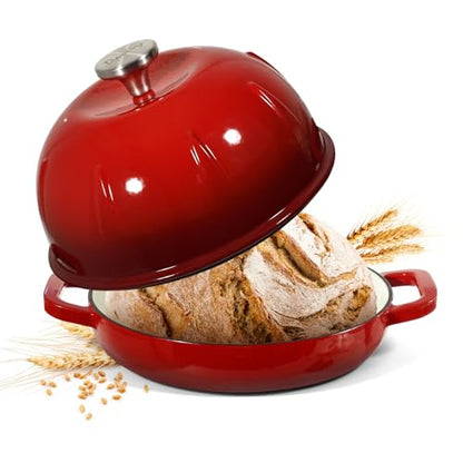Davivy Enameled Cast Iron Sourdough Dutch Oven, 5QT Dutch Oven for Sourdough Bread, Round Cast Iron Bread Pan Bread Cloche - Cherry Red