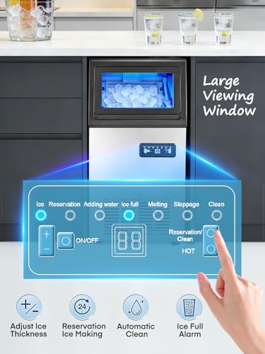 Commercial Ice Maker Machine, 100LBS/24H Freestanding & Undercounter Ice Machine with 2 Water Inlets, 40 PCS/Cycle and 20LBS Storage Bin, Stainless Steel, LED Display & Self-Cleaning for Home Bar
