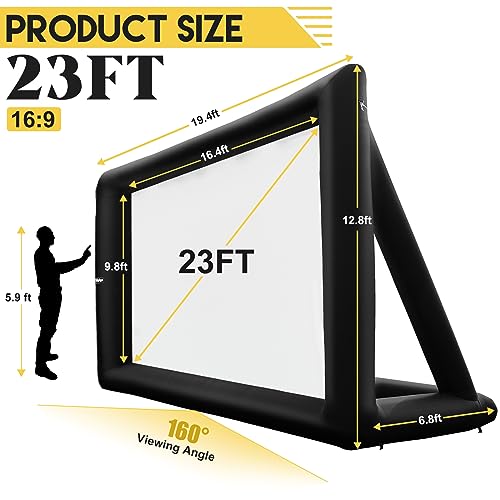 Heipigo 23ft Inflatable Projector Movie Screen Outdoor Projector Screen Portable with Air Blower Storage Bag for Backyard Movie Night, Theme Parties, Celebrations, Front/Rear Projection