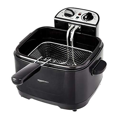 Amazon Basics 2.1-Qt (2.0L) Electric Deep Fryer with 8-Cup Oil Capacity, Adjustable Temperature Control, Timer, Easy Draining Removable Basket, Viewing Window, 1500W, Black