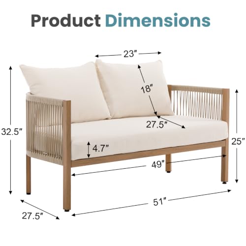 DAYARUS Wicker Patio Sofa Furniture Outdoor Loveseat Balcony Couch, Beige