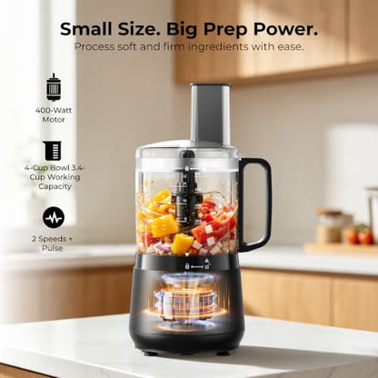 Sangcon 400W 4-Cup Mini Food Processor, Chop, Whip, Slice & Shred