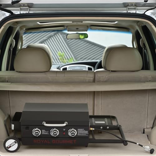 Royal Gourmet PD3001 3-Burner Propane Gas Griddle with Collapsible Stand, 23-Inch Portable Griddle with Side Table & 314 Sq. In. Cooking Area for Camping, Tailgating, Backyard & Patio, Black