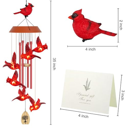 Solar Wind Chimes for Outside, Memorial Cardinal Wind Chimes, 35" LED Windchimes Outdoors Christmas Birthday Cardinal Gifts for Women Mom Grandma Home Garden Decor