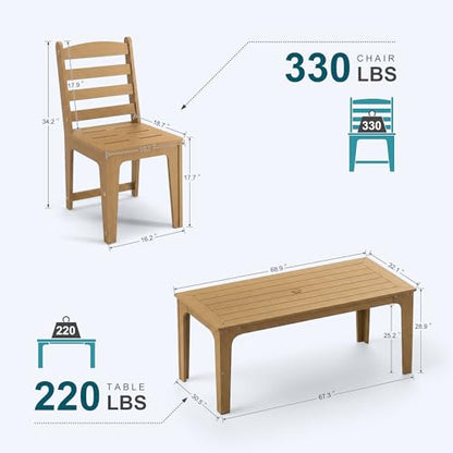 ACUEL HDPE Patio Dining Set for 6, 7 Pcs Outddor Table & Chairs, Teak Color