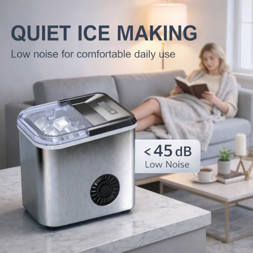 38lbs Per Day Countertop Ice Maker, 9 Ice Cubes in 3.5 Minutes, Self-Cleaning Portable Ice Machine with 2 Bullet Sizes for Kitchen, Camping, RV, and Party