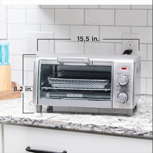 BLACK+DECKER Crisp 'N Bake Air Fry Countertop Convection Toaster Oven, Medium Capacity, 4-Slice, 5-in-1, Fits 9” Pizza, 30-Min Timer, Bake, Broil, Air Fry, Toast, Keep Warm, Stainless Steel