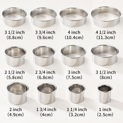 12 Pcs 304 Stainless Steel Biscuit Cutter Set - Round Cookie Cutters for Baking (1/2/3/4/5'') with Storage Box, Dough Pastry Cake Circle Cutting Ring Molds, Non-Rust, Dishwasher Safe & 1.5‘’ High