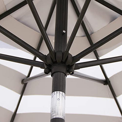 Blissun 9' Outdoor Patio Umbrella, Striped Patio Umbrella, Outdoor Table Umbrella, Market Umbrella with 8 Sturdy Ribs, Push Button Tilt and Crank (Black & White Stripe)