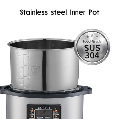 12L/12.8Qt Commercial Electric Pressure Cooker, Digital Control, 304 Stainless steel Inner Pot, Serve for 15-25 people, 1600W/120V with US PLUG, suitable to small restaurant, Canteen, Hotel