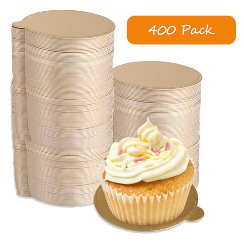 CYEAH 400 Pcs Mini Cake Boards, 3 inch Round Golden Mousse Cake Boards, Mini Cakes Bases Cakes Cardboard for Cupcake Dessert Displays, Circle Cardboards Dessert Boards Pastry Base - Grease Proof