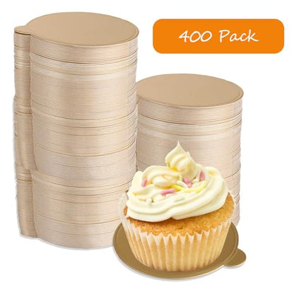 CYEAH 400 Pcs Mini Cake Boards, 3 inch Round Golden Mousse Cake Boards, Mini Cakes Bases Cakes Cardboard for Cupcake Dessert Displays, Circle Cardboards Dessert Boards Pastry Base - Grease Proof