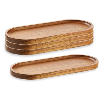 Linwnil 4Pack Wood Serving Trays 11.5x4 Inch Charcuterie Boards Oval Wooden Plates Wood Serving Platter Cheese Dinner Plates Bulk for Dessert Snack Bread Fruit Appetizer Dishes