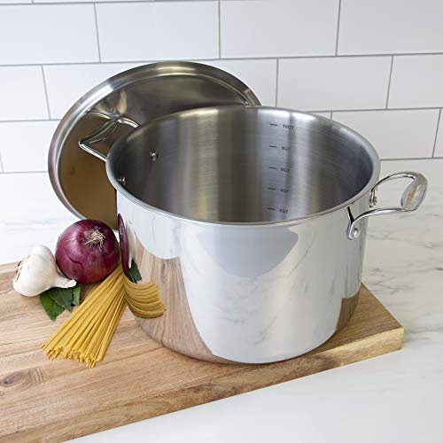 Camerons 16 Quart Stock Pot with Lid - 18/10 Professional Grade Tri-Ply Stainless Steel Stockpot - Commercial Grade Sauce Pot with Stick Resistant Interior, Stay Cool Handles & Induction Compatible