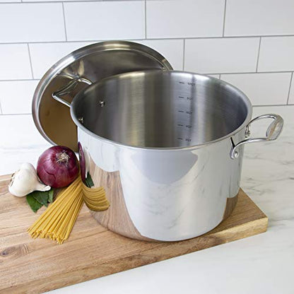 Camerons 16 Quart Stock Pot with Lid - 18/10 Professional Grade Tri-Ply Stainless Steel Stockpot - Commercial Grade Sauce Pot with Stick Resistant Interior, Stay Cool Handles & Induction Compatible