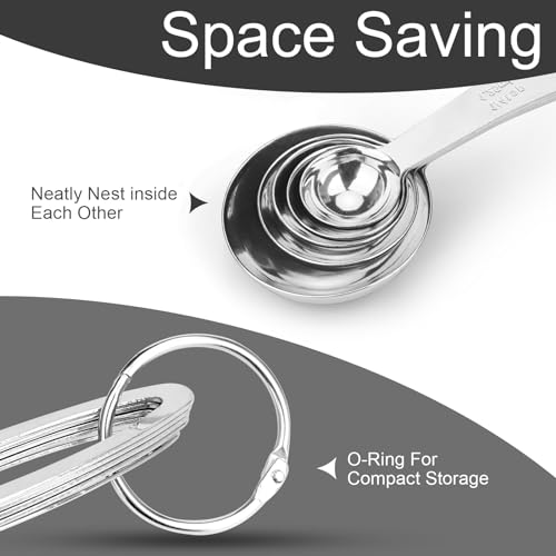 5pcs Measuring Spoon Set, Heavy Duty Stainless Steel Measuring Spoons for Cooking Baking, Tablespoon Teaspoon for Dry or Liquid Ingredients, Fits in Spice Jar, 1/4 1/2 1 tsp, 1/2 1 tbsp