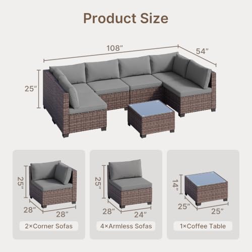 Ahomly 7-Piece Patio Furniture Set, Outdoor Sectional Couch, Grey