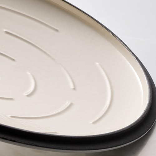Tramontina Bestow Enameled Cast Iron Oval Dutch Oven Pot with Lid, Large 7-quart, Latte (Gold Knob)