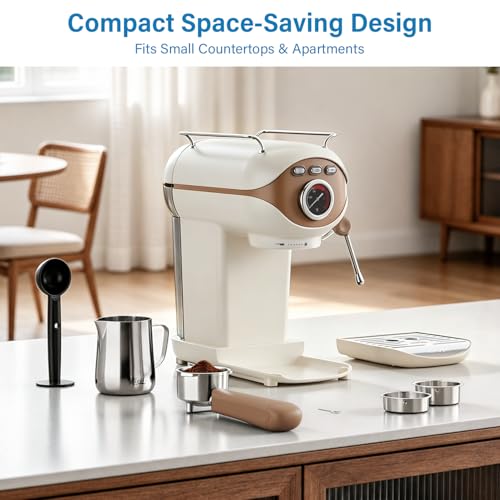XIXUBX Espresso Machine, 20Bar Compact Espresso Maker with Milk Frother, PID Temperature Control, Low Vibration Coffee Maker for Small Kitchen, Home, Brews Latte, Cappuccino