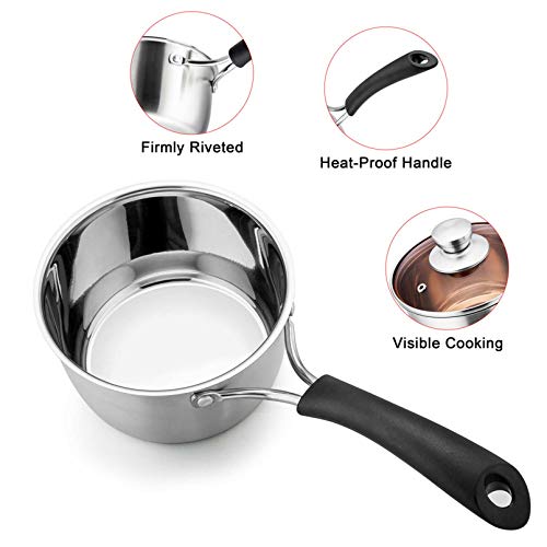 TeamFar 1 Quart Saucepan, Stainless Steel Saucepan with Lid, Small Sauce Pot Milk Pan Cookware for Home Cooking, Non Toxic & Healthy, Easy Clean & Dishwasher Safe