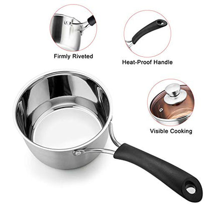 TeamFar 1 Quart Saucepan, Stainless Steel Saucepan with Lid, Small Sauce Pot Milk Pan Cookware for Home Cooking, Non Toxic & Healthy, Easy Clean & Dishwasher Safe