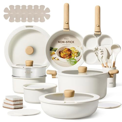 CAROTE 33pcs Pots and Pans Non Stick, Cookware Sets Detachable Handle, Induction Kitchen Pots and Pans, NonStick Cooking Set, Oven/Dishwasher/Fridge Safe, Space Saving