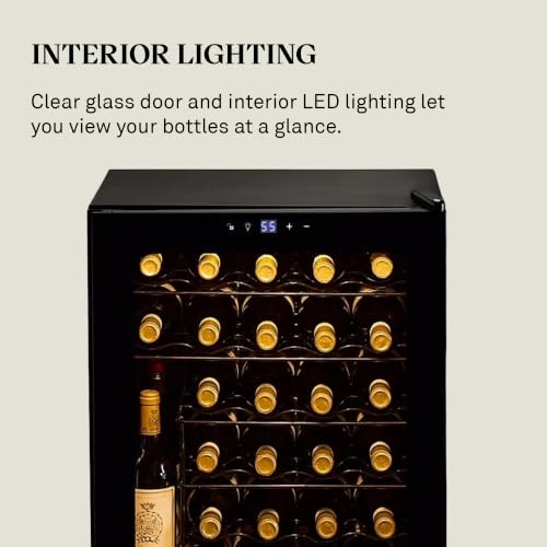 Wine Enthusiast 33-Bottle Compressor Wine Cooler w/Upright Bottle Storage - Freestanding 3.3 Cu. Ft. Wine Refrigerator, LED Digital Control Panel, Energy-Efficient Cooling of 41-64°F