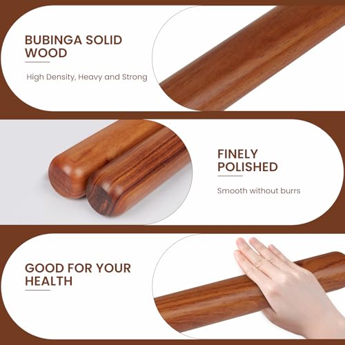 Sinotekk Natural High-Density Solid Bubinga Wood French Rolling Pin | 50% Heavier than Sapele pins | Less Effort | Perfect for Pies, Pastry & Cookies | Protective Fabric Sleeve - Ideal Baking Gift.