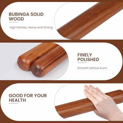 Sinotekk Natural High-Density Solid Bubinga Wood French Rolling Pin | 50% Heavier than Sapele pins | Less Effort | Perfect for Pies, Pastry & Cookies | Protective Fabric Sleeve - Ideal Baking Gift.