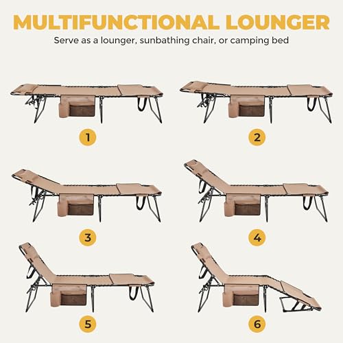 Yaheetech 26.4" Tanning Chair with Face Hole, Adjustable 5-Position Folding Chaise Lounge Chairs, Outdoor Lounge Chairs for Lawn, Beach, Patio, Beige