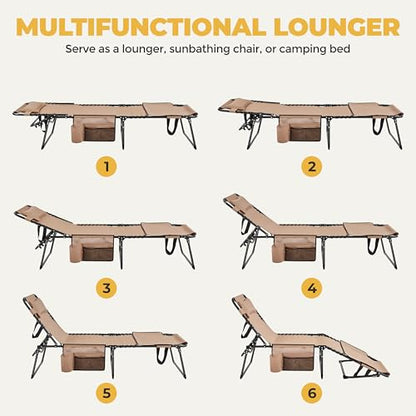 Yaheetech 26.4" Tanning Chair with Face Hole, Adjustable 5-Position Folding Chaise Lounge Chairs, Outdoor Lounge Chairs for Lawn, Beach, Patio, Beige