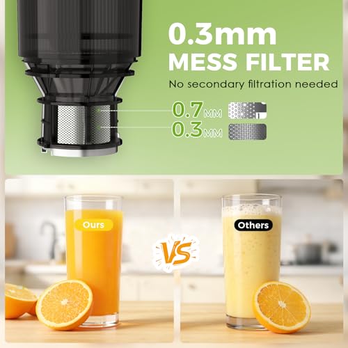 Cold Press Juicer with 5.3" Extra Wide Feed Chute, Slow Masticating Juicers Machines for Whole Fruit and Vegetable, High Yield Fruit Juicer, Easy Clean Design, BPA-Free