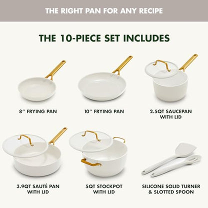 GreenPan Nonstick Reserve Pro 10 Piece Cookware Set, NSF Certified Ceramic, Hard Anodized PFAS-Free Pots & Pans Set with Lids, Stainless Steel Handles, Oven & Dishwasher Safe, Cream White