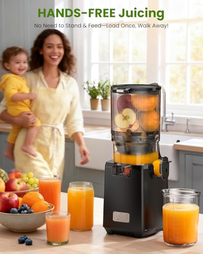 LINKChef Cold Press Juicer – 250W Juicer Machines, 5.12" Large Feed Chute for Whole Fruits & Vegetables, 60oz Slow Juicer Family Size, Easy to Clean | BPA-Free | Juice Recipes