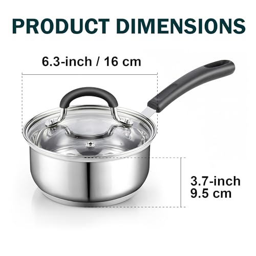 Cook N Home Professional Stainless Steel Saucepan with Lid, Multipurpose Sauce Pan Kitchen Small Pot, Stay-Cool Silicone Handle, Dishwasher Safe, Compatible with Most Cooktops, 2-Quart