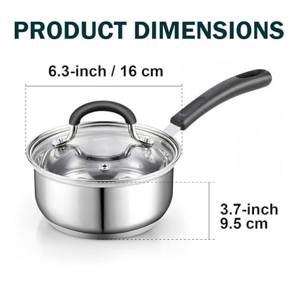 Cook N Home Professional Stainless Steel Saucepan with Lid, Multipurpose Sauce Pan Kitchen Small Pot, Stay-Cool Silicone Handle, Dishwasher Safe, Compatible with Most Cooktops, 2-Quart