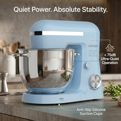 LAZMOQUSA Stand Mixer, 6.5 Quart, 660W, Tilt-Head Food Mixer with 10+ Speeds, Stainless Steel, Multifunctional, for Bread Dough and Cake (Blue)