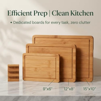 Zoutley 3-Piece Deep Carbonized Bamboo Cutting Board Set with Vertical Drying Stand | Wooden Chopping Boards for Kitchen | Extra Deep Juice Grooves & Easy-Carry Side Handles | Gift-Ready