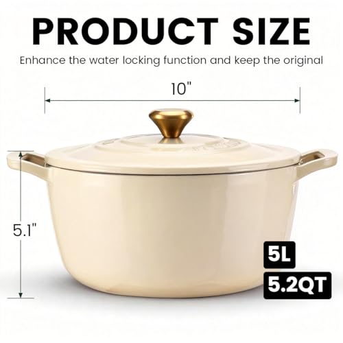 Enameled Cast Iron Dutch Oven - JINCHUFURI 5 Quart Cast Iron Dutch Oven Enameled Oven with Lid for Sourdough Bread Baking, Pre-Seasoned Pot Oven Safe