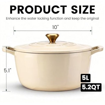Enameled Cast Iron Dutch Oven - JINCHUFURI 5 Quart Cast Iron Dutch Oven Enameled Oven with Lid for Sourdough Bread Baking, Pre-Seasoned Pot Oven Safe