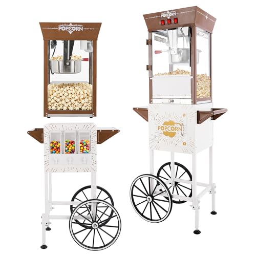 12oz Popcorn Machine Cart with Candy Dispenser, Brown Antique White