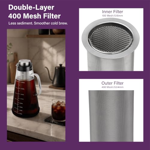 bonVIVO Cold Brew Coffee Maker 1.9L Glass Pitcher with Steel Filter (64OZ)