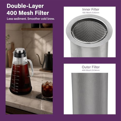 bonVIVO Cold Brew Coffee Maker 1.9L Glass Pitcher with Steel Filter (64OZ)