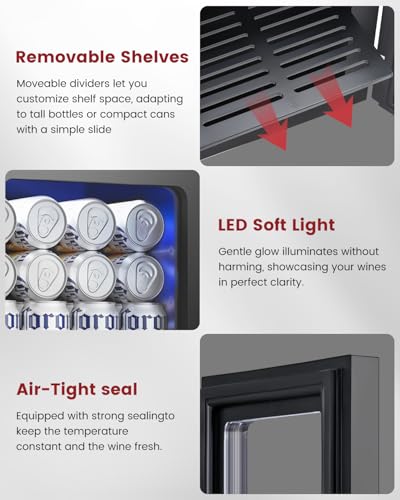 Feelfunn 24 Cans Beverage Refrigerator Cooler - Mini Fridge with Digital Temperature Control, Soda Wine Beer Drink Fridge - Small Refrigerator for Office Home Bedroom Dorm Bar, Black